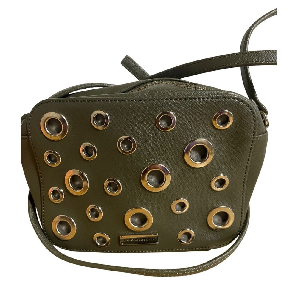 New York & Company Olive Green Faux Leather Crossbody Bag With Silver Grommet